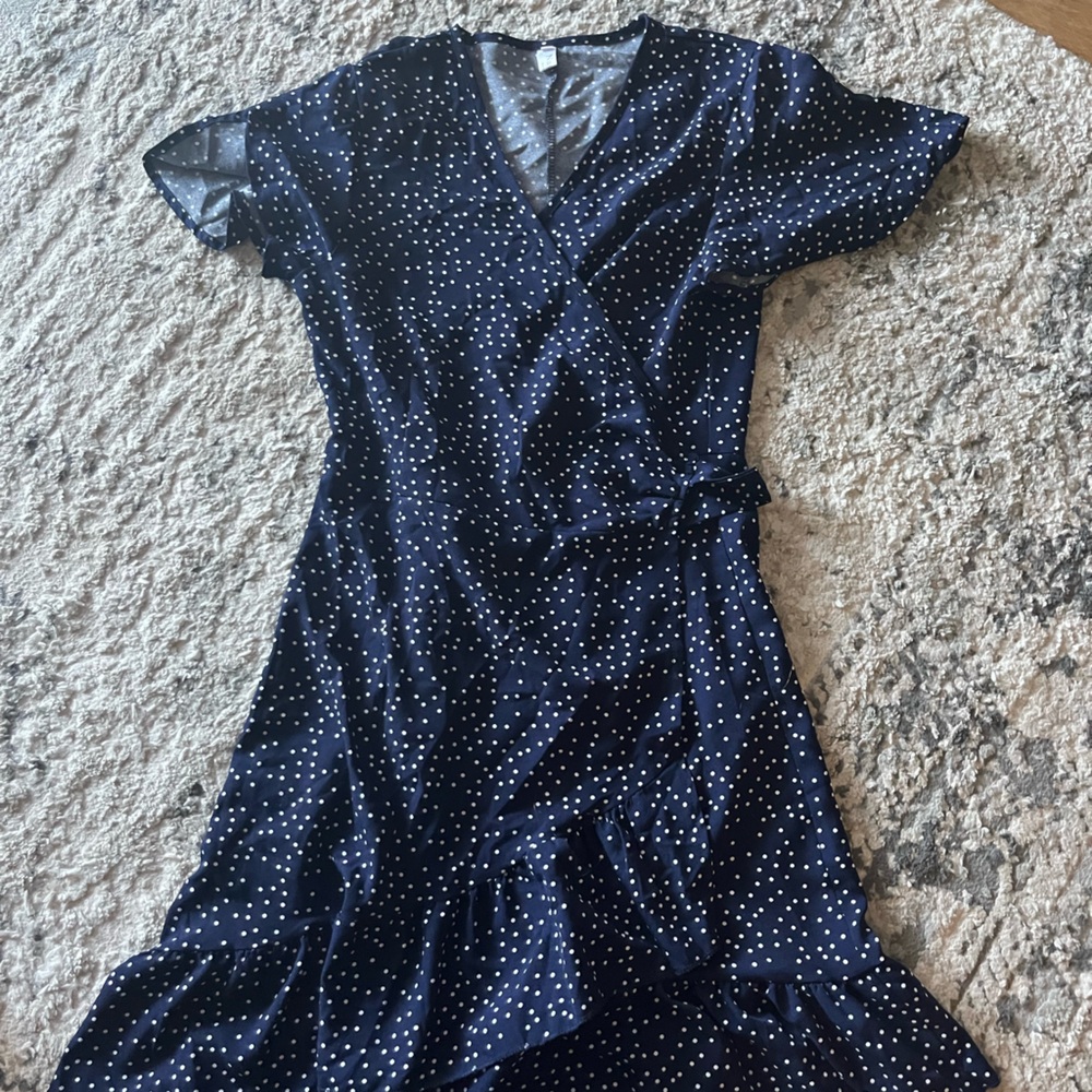 Navy Polka Dot Wrap Dress
